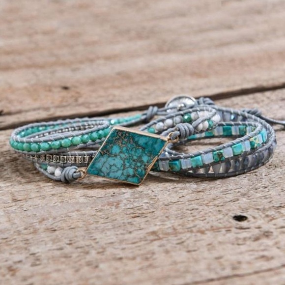 Sky Blue Imperial Jasper Bracelet wrap around - Picture 8 of 9